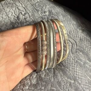 Stacked boho cuff bracelet - taupe & silver